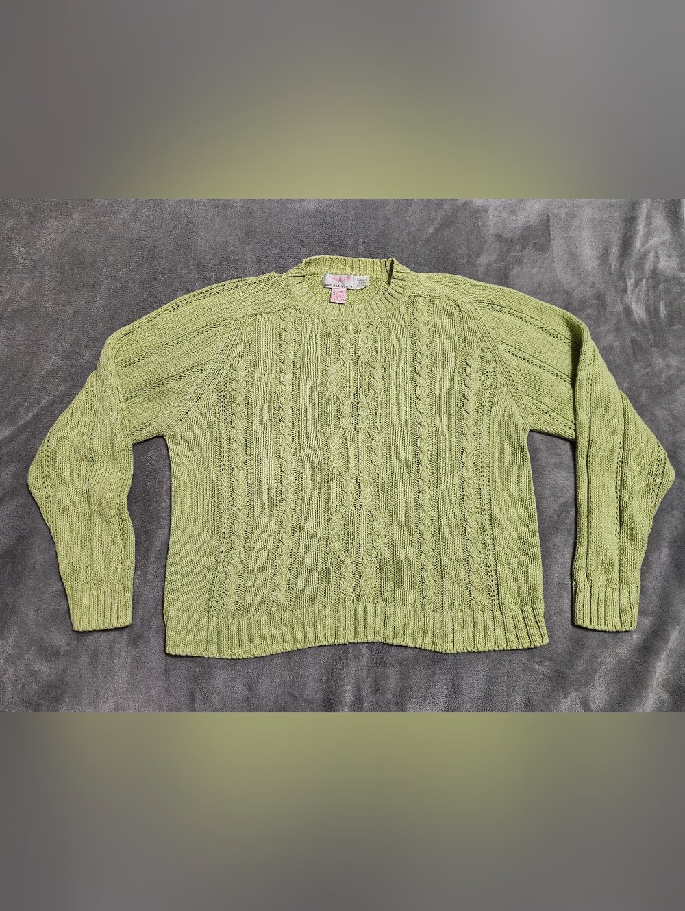 Vintage American Weekend Sage Green Cable Knit Sweater Large